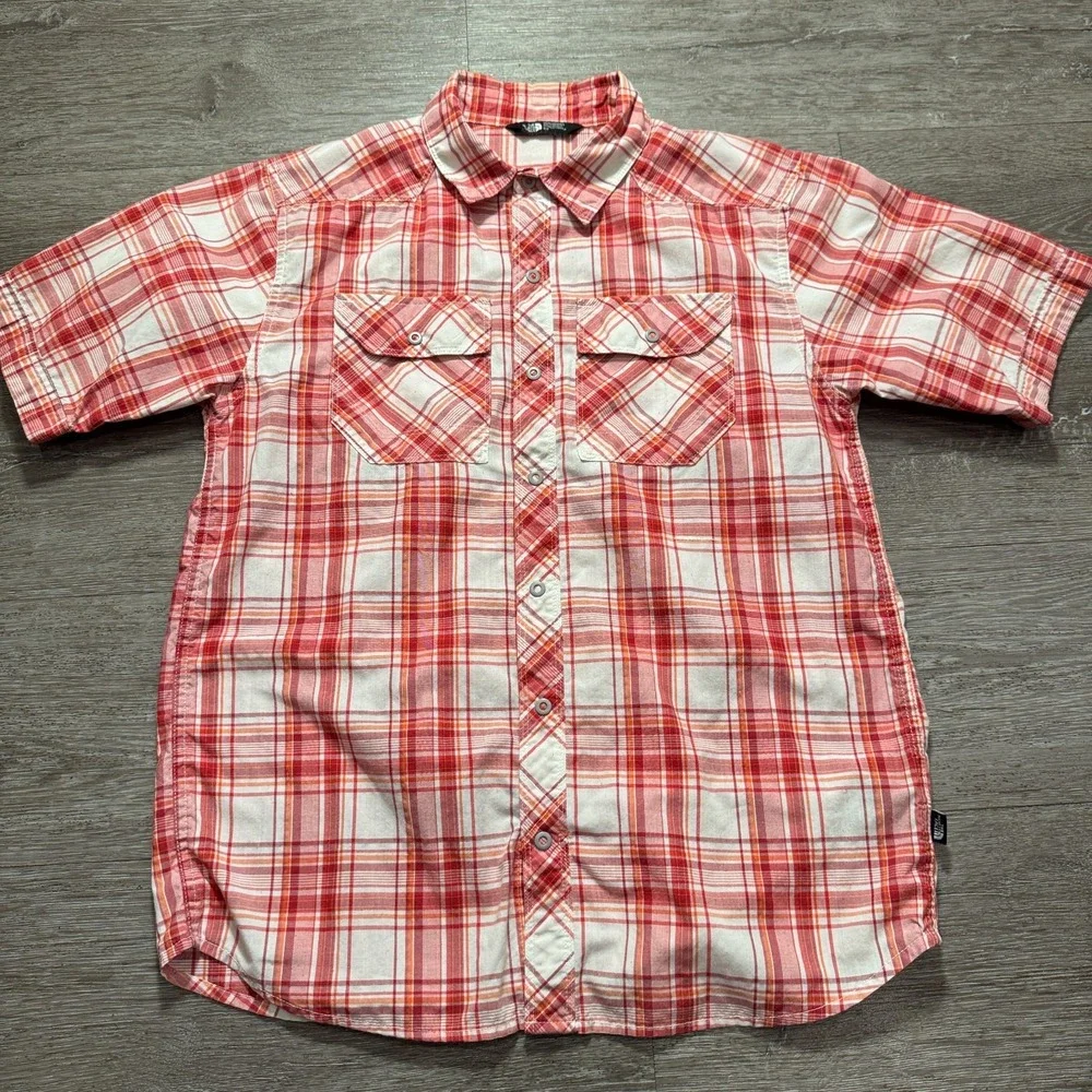 The North‎ Face Shirt Mens Small Red Plaid Pearl Snap Performance Outdoor Hike